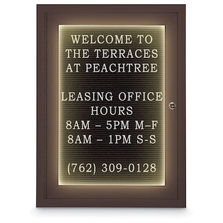 18x24 1-Door Enclosed Outdoor Letterboard,Header,Black Felt/Bronze